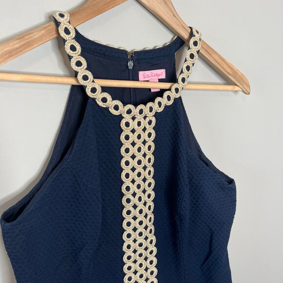 Lilly Pulitzer Sasha Shift Dress Women's Size 4 Navy Blue Metallic Gold - Picture 8 of 16